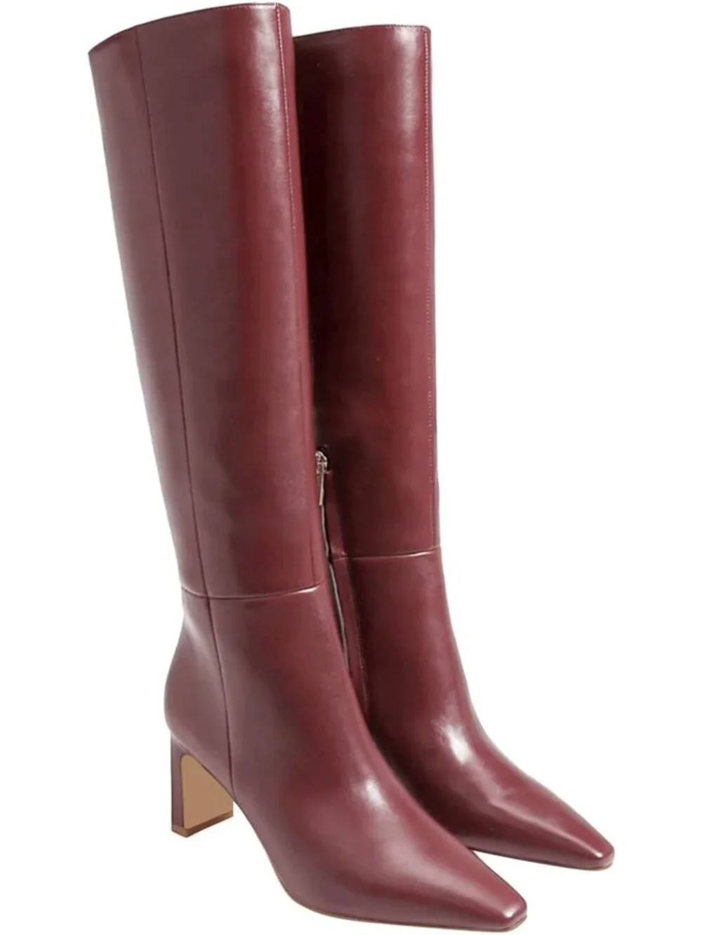 Women's Burgundy Chunky Heel Pointed Toe Faux Suede Side Zipper Knee High Boots